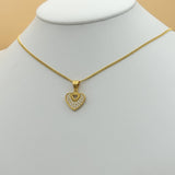 Necklace - Stainless Steel Gold Plated. Heart with crystals pendant & chain. *Premium Q*