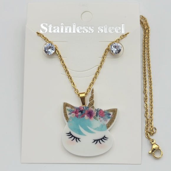 Sets Stainless Steel Gold Unicorn Set: Necklace