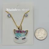 Sets - Stainless Steel - Gold Plated. Unicorn Set: Necklace - Earrings