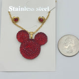 Sets - Stainless Steel - Gold Plated. Red Mouse Set: Necklace - Earrings