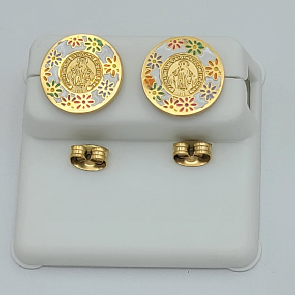 Earrings - Stainless Steel. Gold Plated. La Milagrosa Stud Earrings 13mm.