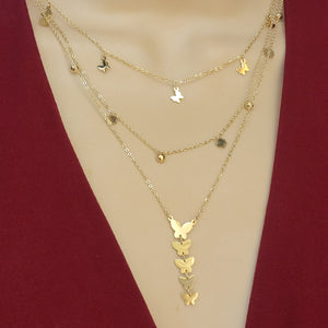 Necklace - Stainless Steel. 14K Gold Plated. Butterflies Layered Necklace. *Premium Q*
