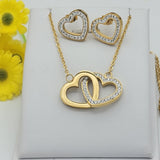Sets - Stainless Steel - Yellow Gold Plated. Linked Hearts Set. *Premium Q*