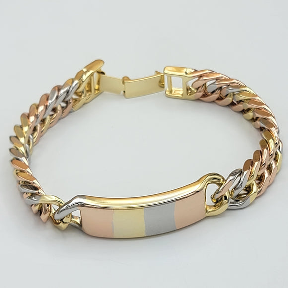 Bracelets - Tri Color Gold Plated. ID Bar Bracelet. *Premium Q*