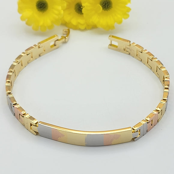 Bracelets - Tri Color Gold Plated. ID Bar Bracelet. 7mm Width. *Premium Q*