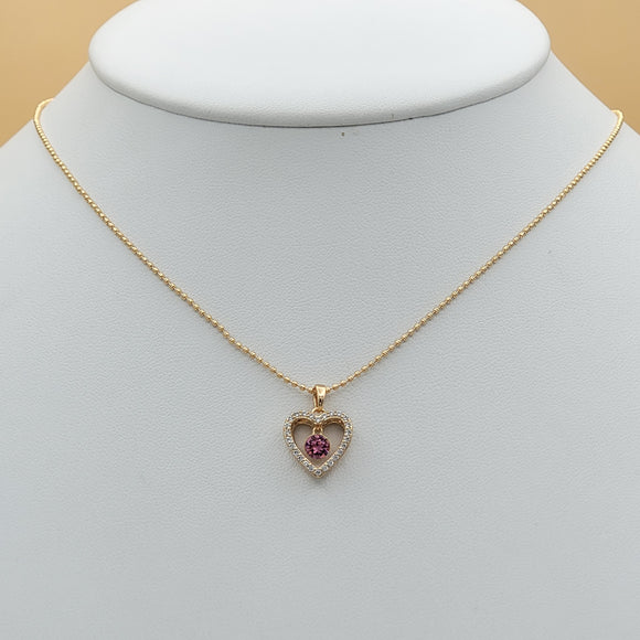 CLOSEOUT* Necklace - 18K Gold Plated. Heart - Pink movable crystal. *Premium Q*