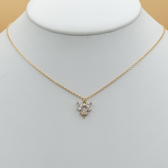 Necklace - 18K Gold Plated. Clear Crystals Fairy Pendant & Chain *Premium Q*