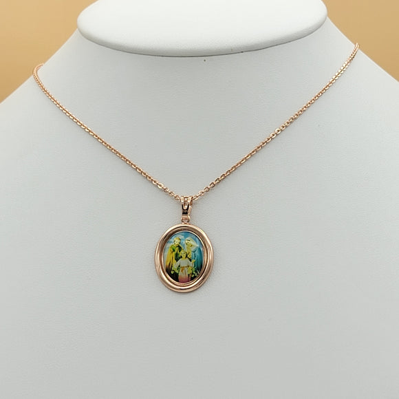 Necklace - Rose Gold Plated. Holy Family Medal - La Sagrada Familia. *Premium Q*