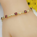 Bracelets - 14K Gold Plated. Garnet & Clear CZ.  *Premium Q*
