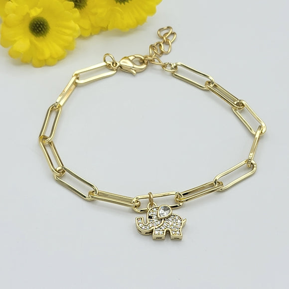 Bracelets - 14K Gold Plated. Cute Elephant Charm. Paperclip Chain style. *Premium Q*