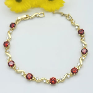 Bracelets - 14K Gold Plated. Garnet & Clear CZ.  *Premium Q*