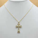 Pendants - 14K Gold Plated. Cross with Heart - Clear crystals. *Premium Q*