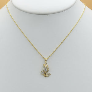 Necklace - 14K Gold Plated. Flower with CZ crystals Pendant & Chain. *Premium Q*