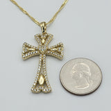 Pendants - 14K Gold Plated. Cross with Heart - Clear crystals. *Premium Q*
