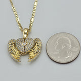 Necklace - 14K Gold Plated. Icy CZ Heart w Wings Pendant & Chain. *Premium Q*