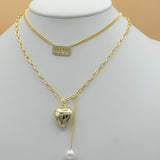 Necklace - 14K Gold Plated. LOVE Letters - Heart Double Layer. *Premium Q*