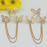 Earrings - 18K Gold Plated. 3 Butterflies - Clear Crystals *Premium Q*