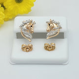 Earrings - 18K Gold Plated.  Cute Unicorn Horse Stud Earrings with Crystals. *Premium Q*