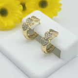Earrings - 14K Gold Plated. Hearts Crystals Huggies. *Premium Q*