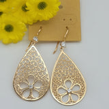 CLOSEOUT* Earrings - 18K Gold Plated.  Flower - Filigree Dangle Earrings. *Premium Q*