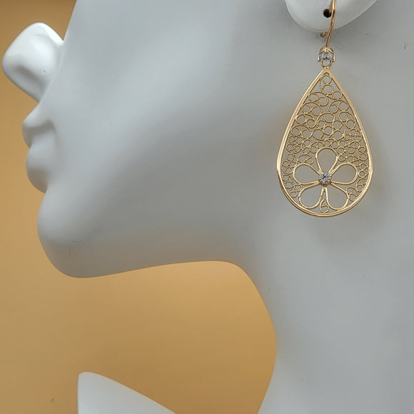 CLOSEOUT* Earrings - 18K Gold Plated.  Flower - Filigree Dangle Earrings. *Premium Q*