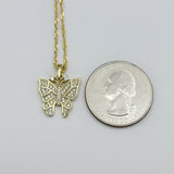 Necklace - 14K Gold Plated. CZ Butterfly & Chain.  *Premium Q*