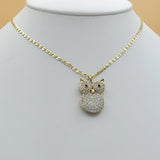 Necklace - 14K Gold Plated. Owl CZ Pendant & Chain. Buho *Premium Q*