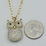Necklace - 14K Gold Plated. Owl CZ Pendant & Chain. Buho *Premium Q*