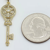 Necklace - 14K Gold Plated. Key CZ Pendant & Chain. Llave *Premium Q*