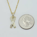 Necklace - 14K Gold Plated. X Pendant & Chain. *Premium Q*