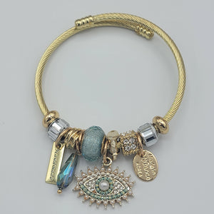 Bangles - Stainless Steel Bracelets 14K Gold Plated. Blue - Green. Evil Eye