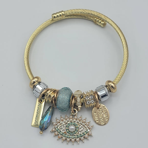 Bangles - Stainless Steel Bracelets 14K Gold Plated. Blue - Green. Evil Eye