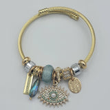 CLOSEOUT* Bangles - Stainless Steel Bracelets 14K Gold Plated. Blue - Green. Evil Eye
