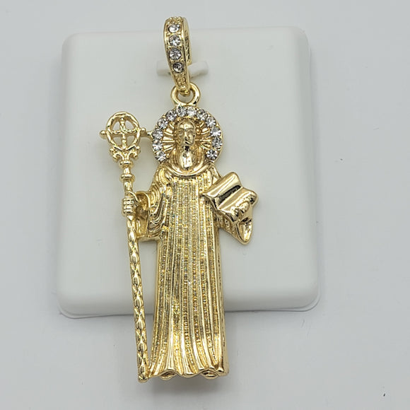 Pendants - 14K Gold Plated. Saint Benedict with crystals - San Benito