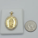 Pendants - 14K Gold Plated. Nuestra Señora de Guadalupe - Oval. Clear Crystals.
