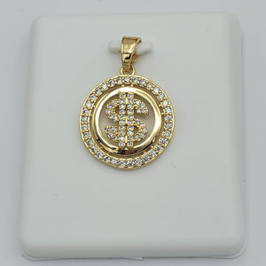 Pendant - 14K Color Gold Plated. Dollar Symbol - Money. $