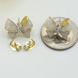 Earrings - 14K Gold Plated. Beige Bow - Clear crystals.