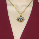 Necklace - 24K Gold Plated. Evil Eye Talisman & Cuban Chain.  *Premium Q*