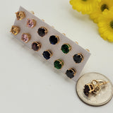 Earrings - 18K Gold Plated. Set of 6 Solitaire Stud Earrings. Multicolor. 6mm CZ.  *Premium Q*
