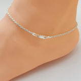 Anklet - 925 Sterling Silver. Rope Chain 1.8mm 9in L.