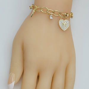 Bracelets - 14K Gold Plated. Heart M Cross Bracelet. (Small size 6.5in) *Premium Q*