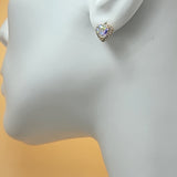 Earrings - 18K Gold Plated. Heart Stud Earrings. Rainbow 8.5mm CZ.  *Premium Q*