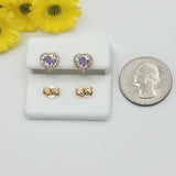 Earrings - 18K Gold Plated. Heart Stud Earrings. Rainbow 8.5mm CZ.  *Premium Q*