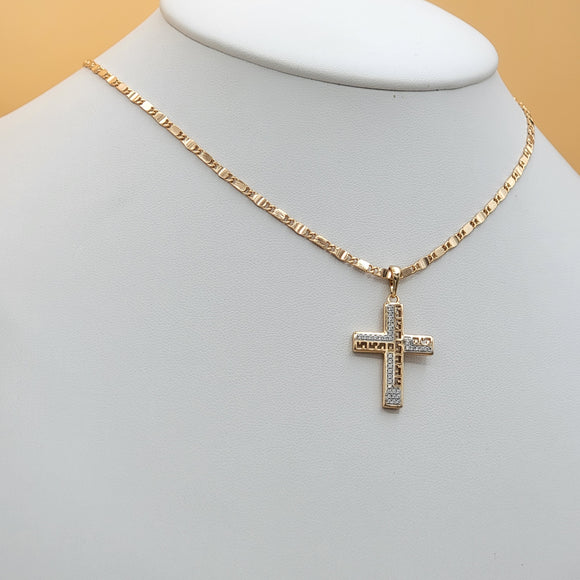 Necklace - 18K Gold Plated. Crucifix Jesus Cross Greek Decor Pendant & Chain. *Premium Q*