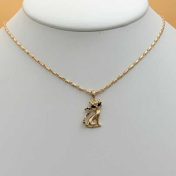 Necklace - 18K Gold Plated. Cat Multicolor crystals. *Premium Q*