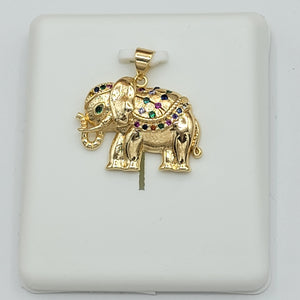 Pendant - 14K Color Gold Plated. Multicolor crystals - Elephant