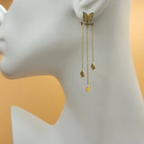 CLOSEOUT* Earrings - Stainless Steel. 14K Gold Plated. Chandelier Butterflies Long Earrings *PremiumQ*