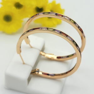 Earrings - 18K Gold Plated. Multicolor Crystals Hoops. *Premium Q*