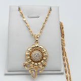 Necklace - 18K Gold Plated. Sunflower with crystals. *Premium Q*
