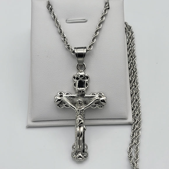 Necklace - Stainless Steel. Jesus Crucifix Cross Pendant - Chain.  *Premium Q*